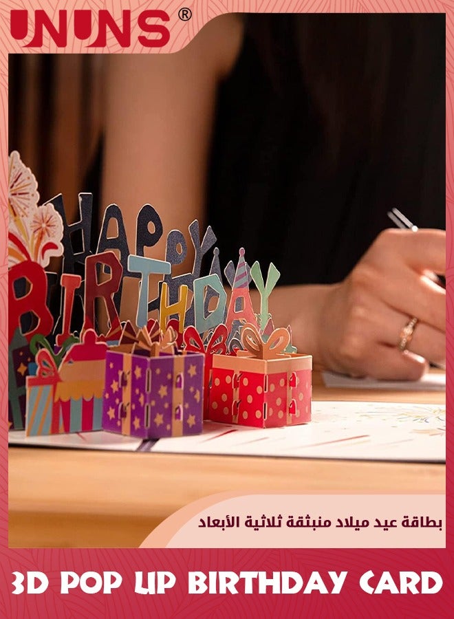 UNUNS Happy Birthday Cards,3D Pop Up Birthday Card,Popup Birthday Greeting Cards With Blank Note And Envelope For Kids Women Mom Dad Wife Husband Businesses,Paper Carving Universal Birthday Card - Image 5