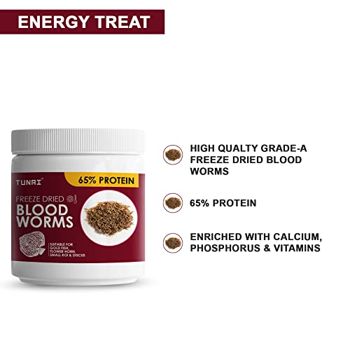TUNAI Superior Freeze Dried Blood Worms 50G Natural Fish Food for All Life Stages Tropical Fishes Like Arowana, Oscar, Gold Fish, Flowerhorn, and Discus with 65% Protein - Image 3