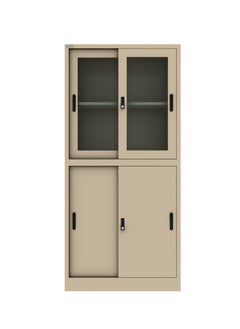 RIGID Steel Four Sliding Door Metal Filing Cabinet with 2 Glass Door BEIGE 180x85x39cm  - Image 2