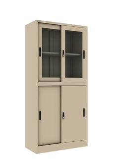 RIGID Steel Four Sliding Door Metal Filing Cabinet with 2 Glass Door BEIGE 180x85x39cm  - Image 3
