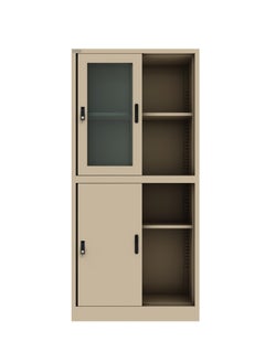 RIGID Steel Four Sliding Door Metal Filing Cabinet with 2 Glass Door BEIGE 180x85x39cm  - Image 4