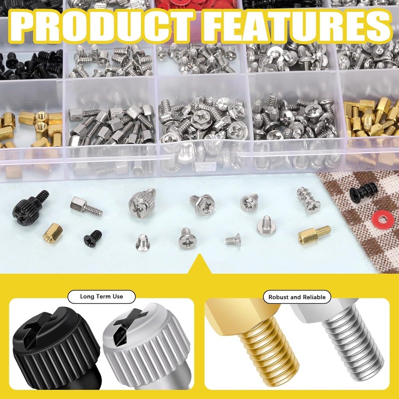 Mardatt 450Pcs Computer Screws Motherboard Standoffs Screw Kit, PC Computer Screws Kit Laptop Scew for Universal Motherboard, HDD, SSD, Hard Drive, Case, Fan, CD-ROM - Image 3