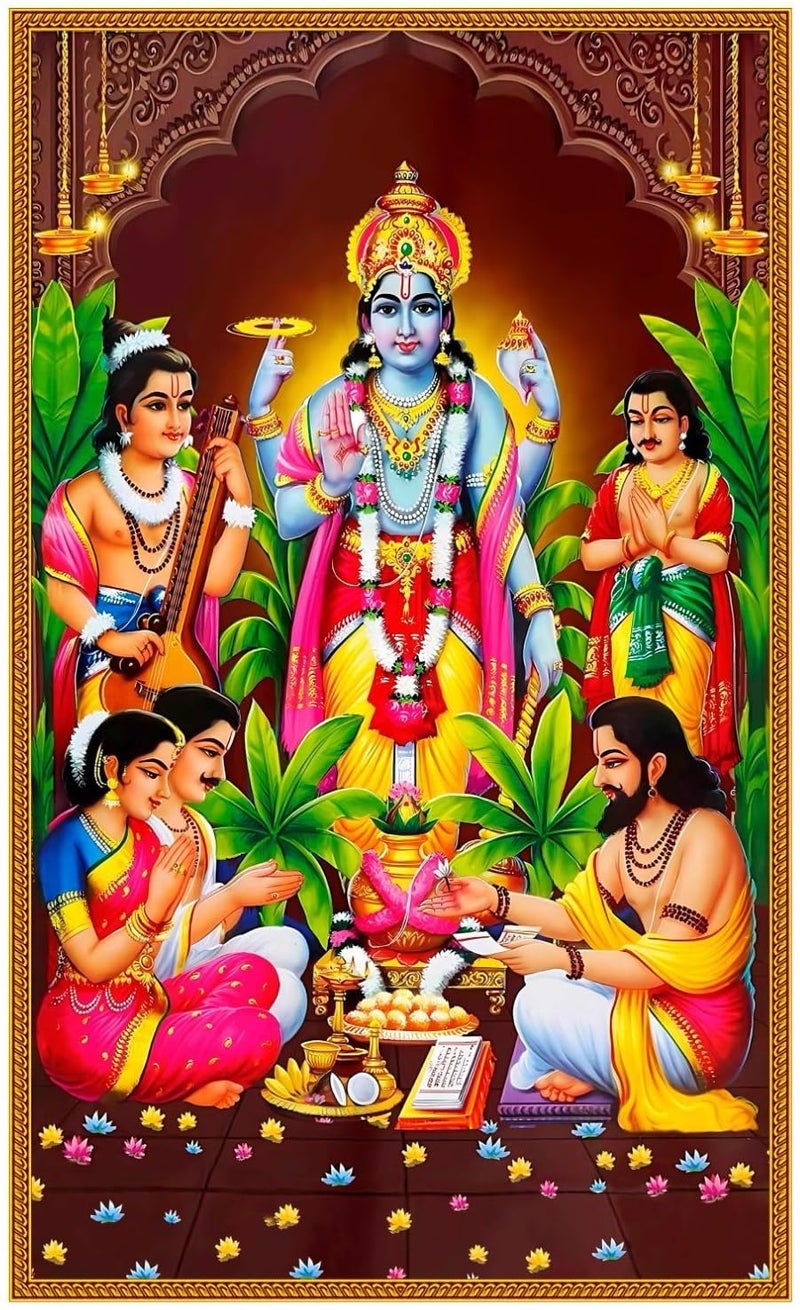 SRI YAGNAA Sri Yagnna - Satyanarayana Swamy Backdrop - M 4 - Gods Backdrop - Backdrop for Pooja Decoration Purposes (5x8 ft) - Image 2