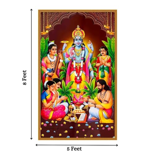 SRI YAGNAA Sri Yagnna - Satyanarayana Swamy Backdrop - M 4 - Gods Backdrop - Backdrop for Pooja Decoration Purposes (5x8 ft) - Image 3