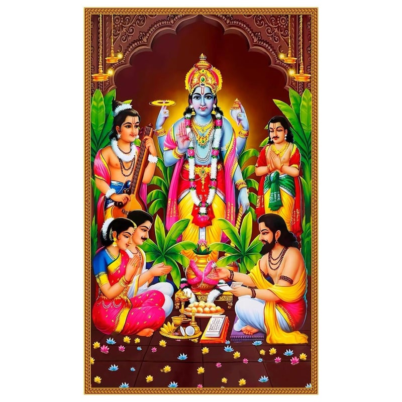 SRI YAGNAA Sri Yagnna - Satyanarayana Swamy Backdrop - M 4 - Gods Backdrop - Backdrop for Pooja Decoration Purposes (5x8 ft) - Image 5