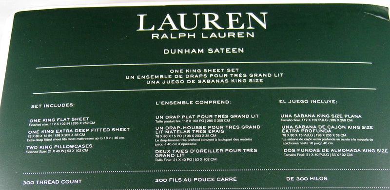 Lauren Ralph Lauren King White Dunham Sateen Sheet Set - Image 2