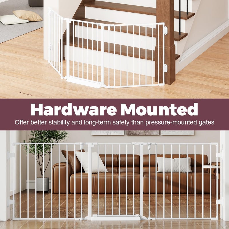 Cideny 78" Extra Wide Baby Gate, Dog Gates Indoor for Doorways Stairs, Essential Safety Gate for Child, Hardware Mounted Adjustable Pet Gate with Anti-Trip Pedal, 28'' Tall 3 Metal Panels White - Image 2