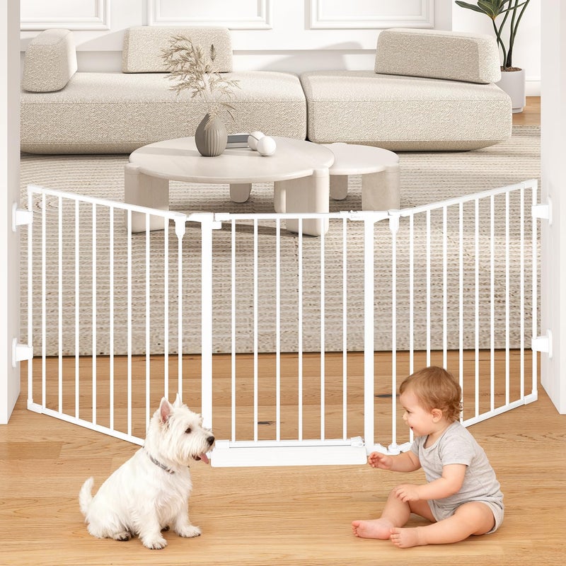 Cideny 78" Extra Wide Baby Gate, Dog Gates Indoor for Doorways Stairs, Essential Safety Gate for Child, Hardware Mounted Adjustable Pet Gate with Anti-Trip Pedal, 28'' Tall 3 Metal Panels White - Image 1