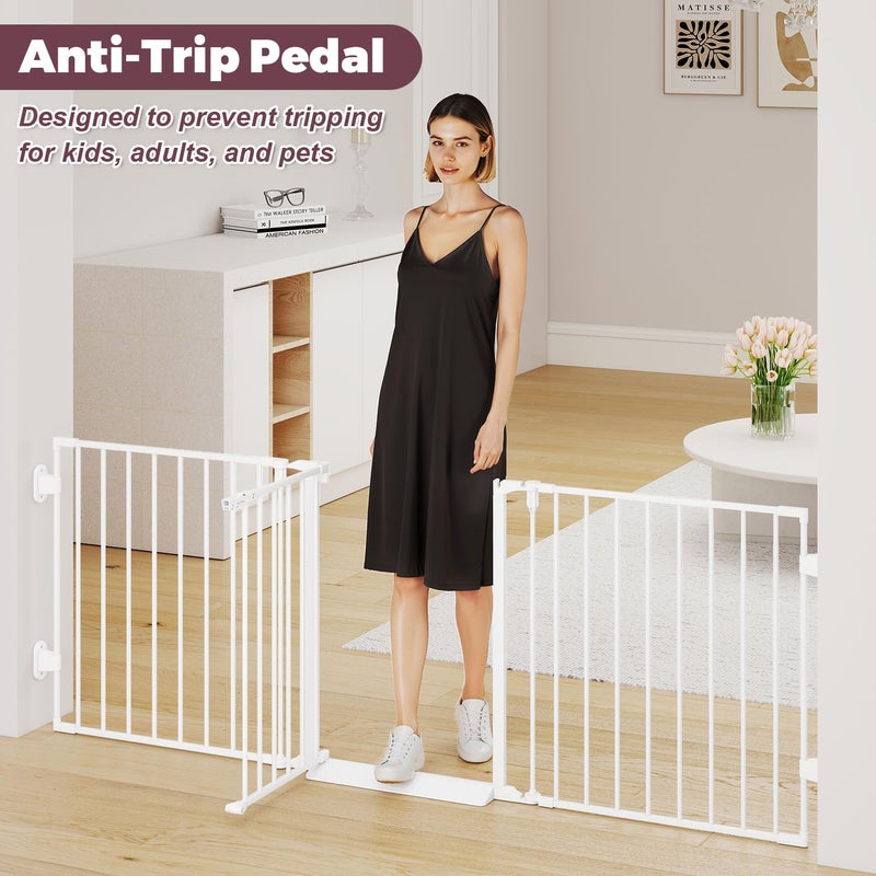 Cideny 78" Extra Wide Baby Gate, Dog Gates Indoor for Doorways Stairs, Essential Safety Gate for Child, Hardware Mounted Adjustable Pet Gate with Anti-Trip Pedal, 28'' Tall 3 Metal Panels White - Image 4