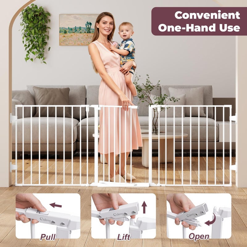 Cideny 78" Extra Wide Baby Gate, Dog Gates Indoor for Doorways Stairs, Essential Safety Gate for Child, Hardware Mounted Adjustable Pet Gate with Anti-Trip Pedal, 28'' Tall 3 Metal Panels White - Image 3