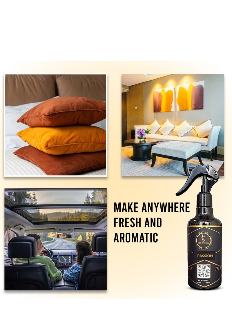 PASSION – Aroma Spritz - Ready-to-Use Long-Lasting Air Freshener for Cars, Carpets, Curtains, Rooms, Fabrics, and Abayas (300 ml)