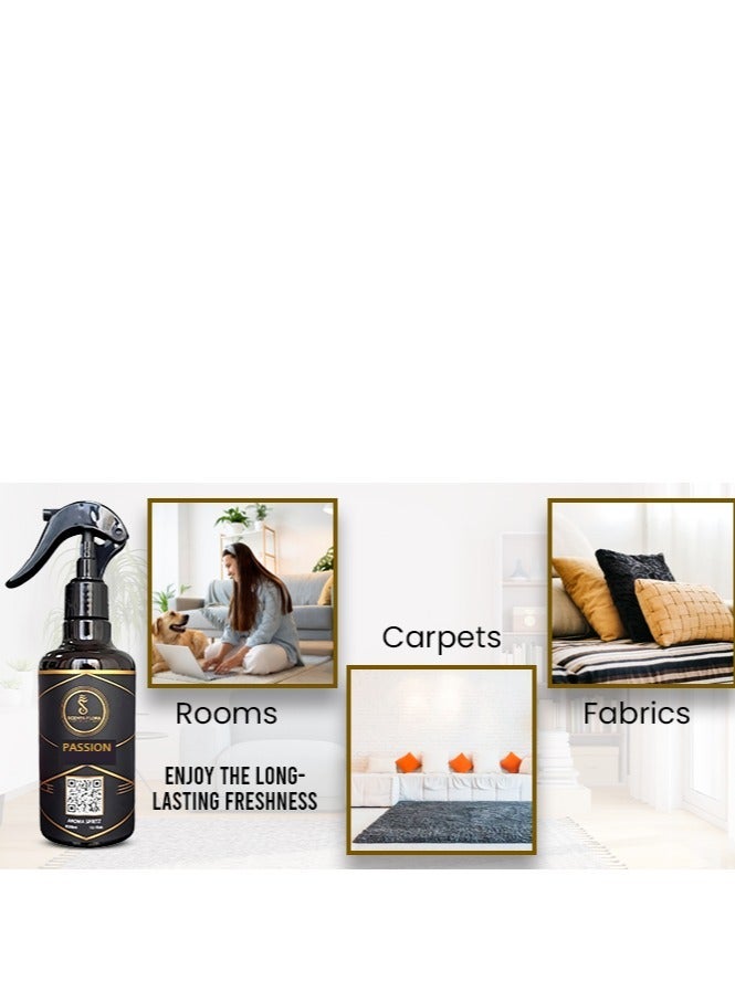 سينتا فلورا PASSION - Aroma Spritz - معطر هواء جاهز للاستخدام وطويل الأمد للسيارات والسجاد والستائر والغرف والأقمشة والعباءات (300 مل) - Image 5
