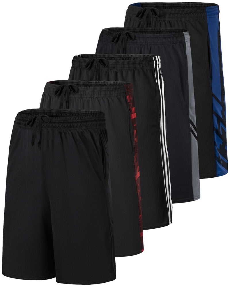 REALESSENTIALS Real Essentials 5 Pack: Boys' Mesh Basketball Athletic Shorts with Pockets â€“ Teen Kids Youth Quick Dry Soccer Running Gym XL(18-20) - Image 1