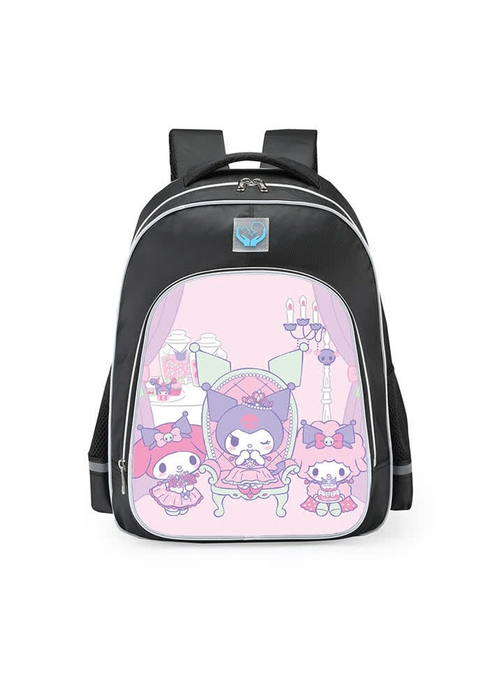 Generic - Primary school girls' schoolbag 1-3-6 years old backpack shoulder pad lightweight pink warning strip backpack,B-03 - Reflective - Large - Library - Black - Image 1