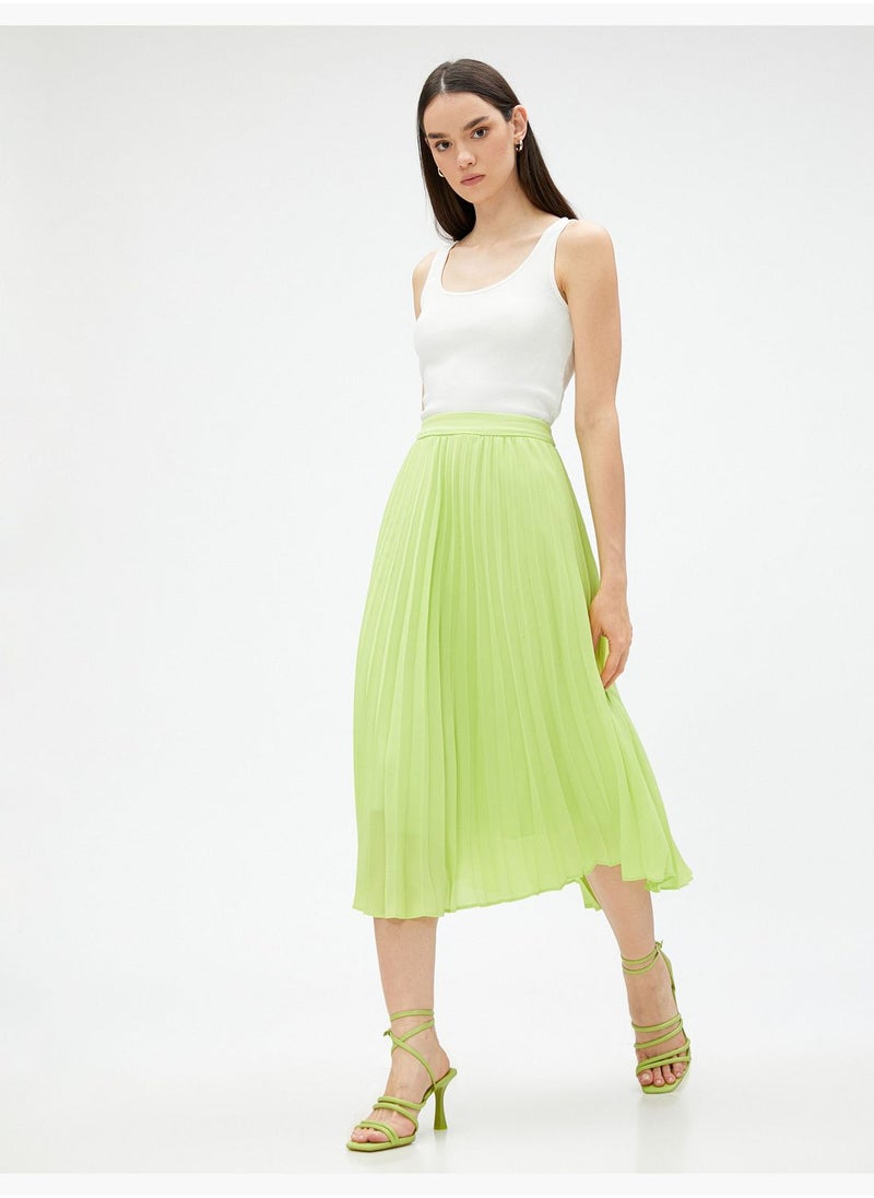 KOTON Elastic Waist Midi Chiffon Pleated Skirt  - Image 1