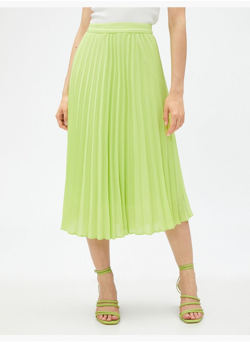 KOTON Elastic Waist Midi Chiffon Pleated Skirt  - Image 3