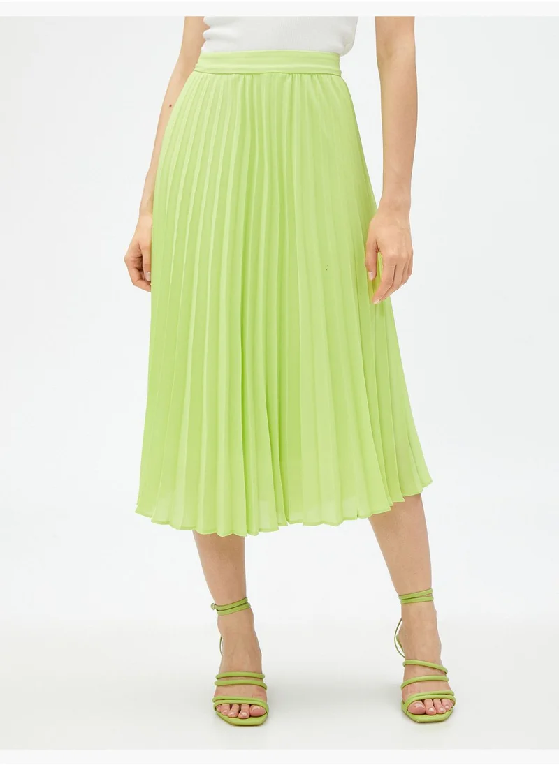 KOTON Elastic Waist Midi Chiffon Pleated Skirt