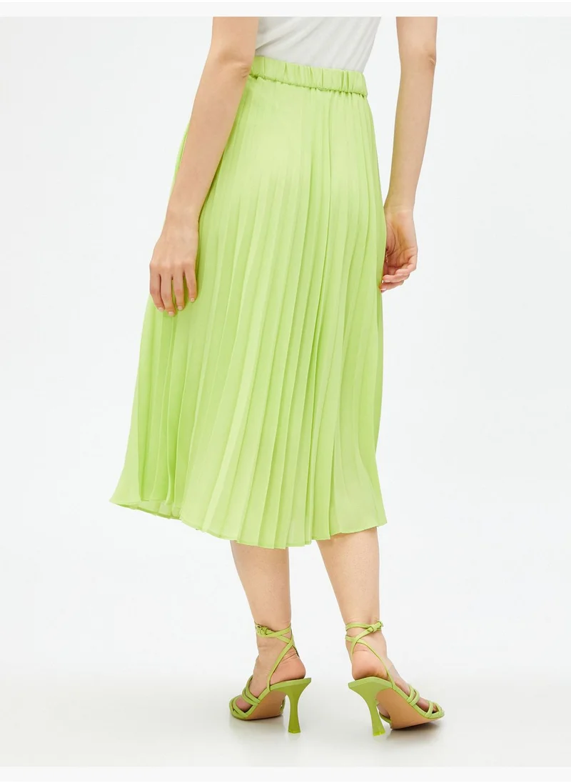 KOTON Elastic Waist Midi Chiffon Pleated Skirt