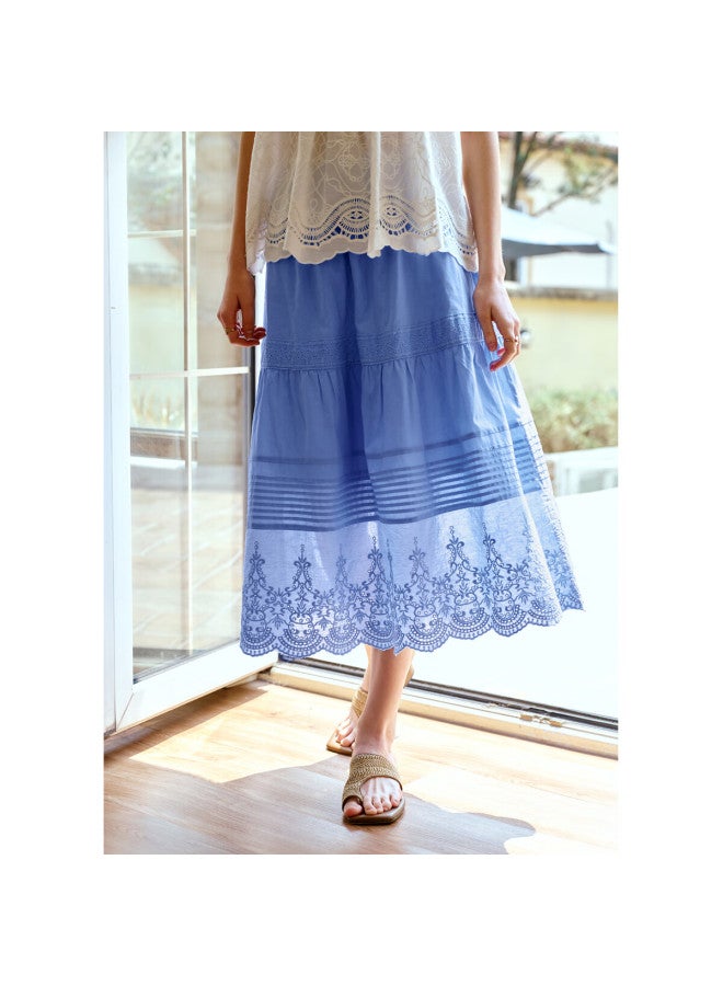 Olrain High Waist Cake Skirt Lace Mid-length Skirt Blue L - Image 2