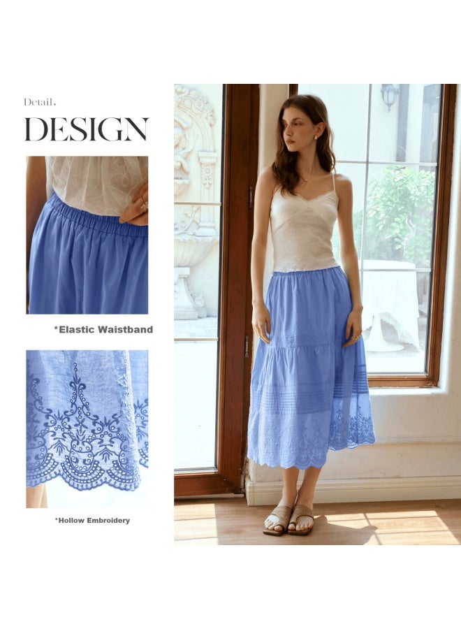 Olrain High Waist Cake Skirt Lace Mid-length Skirt Blue L - Image 4