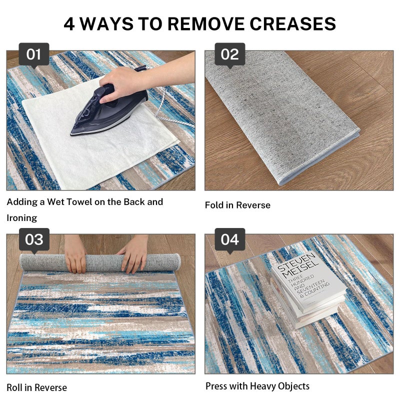 Lansny Small Abstract Area Rug, Entryway Rug Washable Door Mat Indoor Entrance, 2x3 Washable Rug Non-Slip, Soft Blue Kitchen Rugs Thin Print Faux Wool Floor Carpet Throw Rugs for Foyer Front Door Sink - Image 4