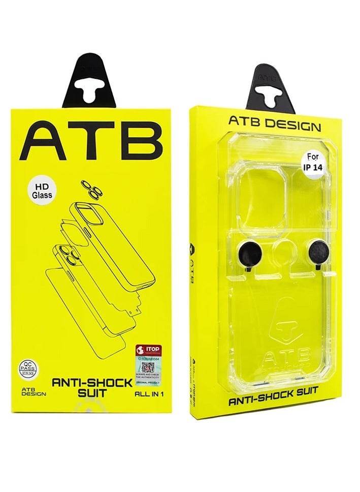 اي تي بي طقم حماية شامل 6 في 1 ايفون 14 تركيب سهل فائق الدقة مع واقي شاشة زجاجي شفاف يمنحك حماية متكاملة وسهلة التركيب من جميع الجوانب. يشمل واقي شاشة زجاجي شفاف عالي الجودة، كفر بلاستيكي شفاف، حماية عدسات الكاميرا، لزقات حماية قماشية لفتحات السماعة من الغبار، إطار مغناطيسي لتثبيت الكفر، ولزقة حماية للظهر. - Image 1