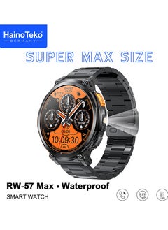 هينو تيكو ساعة ذكية Haino Teko RW-57 Max مقاومة للماء مع شاشة AMOLED كبيرة وإضاءة فلاش مدمجة و3 أزواج من الأشرطة وكابل شحن مصمم للرجال  - Image 2