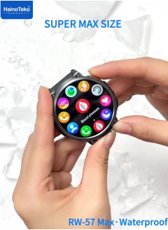 هينو تيكو ساعة ذكية Haino Teko RW-57 Max مقاومة للماء مع شاشة AMOLED كبيرة وإضاءة فلاش مدمجة و3 أزواج من الأشرطة وكابل شحن مصمم للرجال  - Image 4
