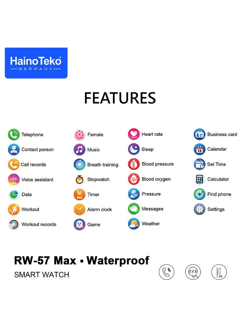 Haino Teko - Haino Teko RW-57 Max Waterproof Smartwatch With Large Screen AMOLED Display Built in Flash Light 3 Pair Straps and Charging Cable Designed For Men - Image 1