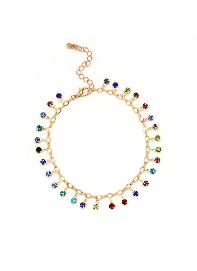 yongsheng Ladylike Rhinestone Chain Anklet，Crystal Beads Anklets Rainbow Glass Bead Pendant Ankle Bracelet Vintage Multicolored Glass Bead Ankle Chain Bracelet Colorful Bead Ball Foot Chain Jewelry for Women  - Image 1