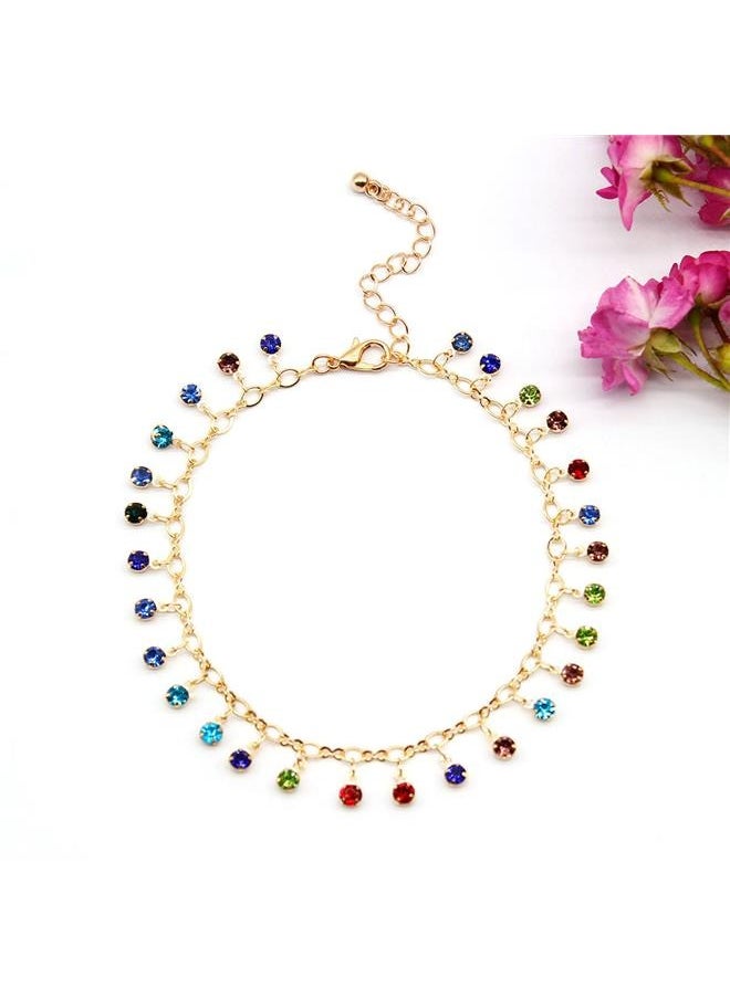 yongsheng Ladylike Rhinestone Chain Anklet，Crystal Beads Anklets Rainbow Glass Bead Pendant Ankle Bracelet Vintage Multicolored Glass Bead Ankle Chain Bracelet Colorful Bead Ball Foot Chain Jewelry for Women  - Image 2