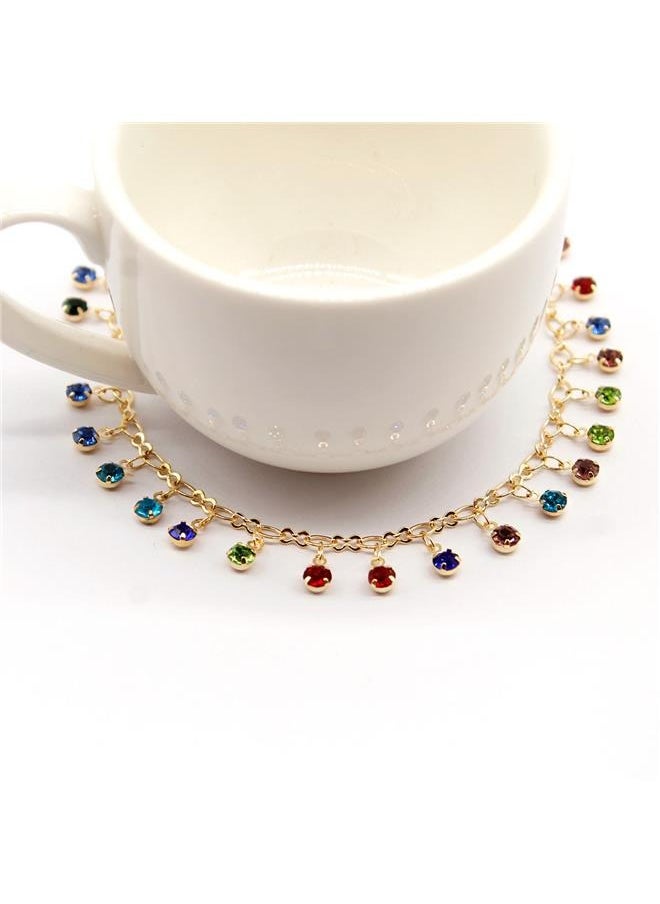 yongsheng Ladylike Rhinestone Chain Anklet，Crystal Beads Anklets Rainbow Glass Bead Pendant Ankle Bracelet Vintage Multicolored Glass Bead Ankle Chain Bracelet Colorful Bead Ball Foot Chain Jewelry for Women  - Image 4