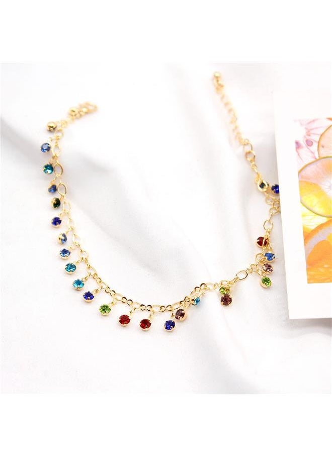 yongsheng Ladylike Rhinestone Chain Anklet，Crystal Beads Anklets Rainbow Glass Bead Pendant Ankle Bracelet Vintage Multicolored Glass Bead Ankle Chain Bracelet Colorful Bead Ball Foot Chain Jewelry for Women  - Image 5