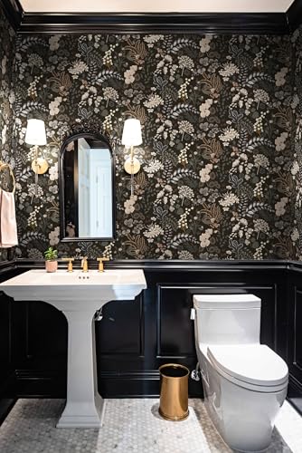 Guvana Peel and Stick Wallpaper Black Floral Wall Paper Vintage Contact Paper Removable Self Adhesive Wallpaper for Bathroom Bedroom Cabinet and Drawer Waterproof (Black Brown) 17.3"×78.7" - Image 5