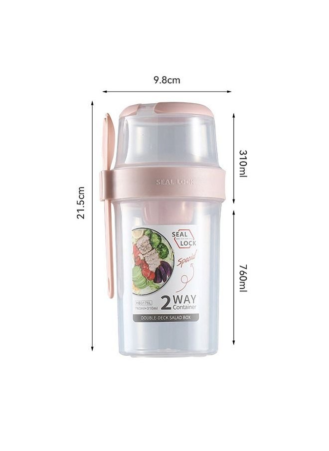Generic Salad Cup Breakfast Cup, Double Layer Salad Meal Shaker Cup with Fork and Salad Dressing Holder, Portable Plastic Multipurpose Container Jar (Pink)  - Image 2