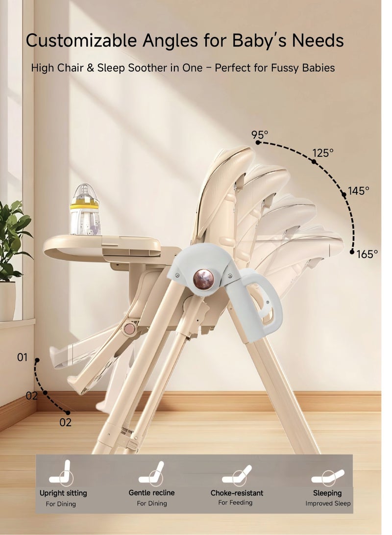 Damebb Baby High Chair for Infants to 6 Years | 5-Height Adjustable & Foldable Feeding Chair with Wheels, Double Trays, 4-Position Recline, 3-Stage Footrest & 5-Point Harness | Easy Push handle, Safe & Comfortable-Gary - Image 3
