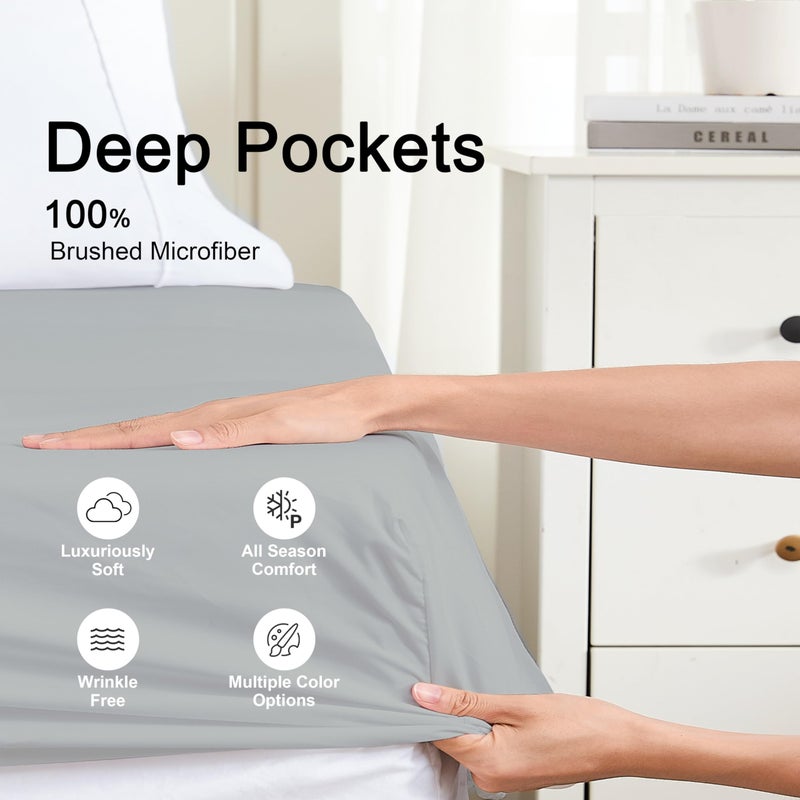 Hotella 100% Microfiber Full Size Fitted Sheet Only, 54"x75" Hotel Quality Deep Pocket Bottom Sheet, Up to 14" Matress Protector, Machine Washable and Non-Fade, Snug Fit & Stay in Place,Light Gray - Image 3