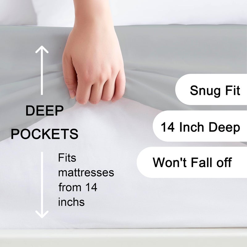 Hotella 100% Microfiber Full Size Fitted Sheet Only, 54"x75" Hotel Quality Deep Pocket Bottom Sheet, Up to 14" Matress Protector, Machine Washable and Non-Fade, Snug Fit & Stay in Place,Light Gray - Image 2