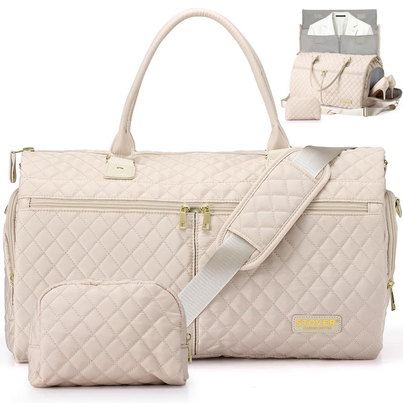 STOVER Womens Convertible Garment Duffel Bag for Travel 2in1 CarryOn WeekenderOvernight Tote WrinkleFree Dresses Suits Clothes Shoe Compartment Bonus Toiletry Bag Cashmere Cream - Image 2