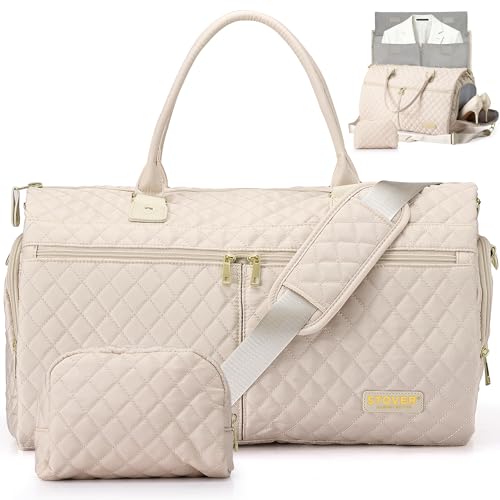 STOVER Womens Convertible Garment Duffel Bag for Travel 2in1 CarryOn WeekenderOvernight Tote WrinkleFree Dresses Suits Clothes Shoe Compartment Bonus Toiletry Bag Cashmere Cream - Image 1