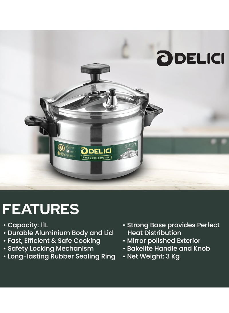 DELICI - Aluminum Pressure Cooker 11L , Fast, Efficient, and Safe Cooking with Durable Body, Safety Locking Mechanism, Arabic cooker - Image 1