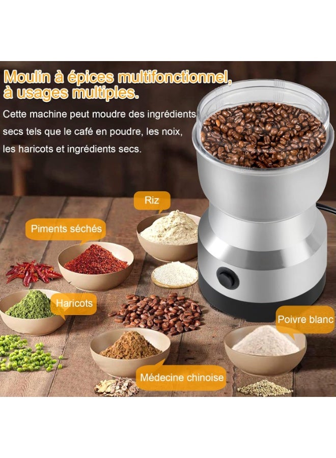 Generic Electric Coffee Grinder – Stainless-Steel Blade Bean & Spice Grinder, One-Touch Operation, Transparent Lid, Easy-Clean Bowl – Portable Household Mill for Coffee Beans, Nuts & Seeds – Silver – 1pcs - Image 3