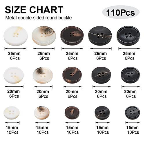 OELFFOW 110Pcs Mixed Sewing Buttons, 4-Hole Craft Round Blazer Buttons, 5 Color 3 Size(15mm,20mm,25mm) Suit Coats Resin Button, Suitable for Variety Clothing Sewing, DIY Craft(White) - Image 2
