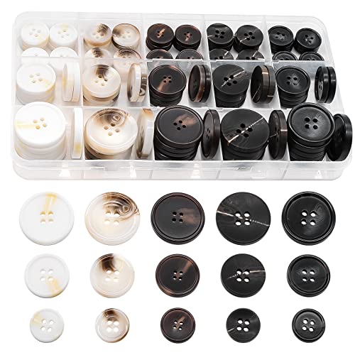 OELFFOW 110Pcs Mixed Sewing Buttons, 4-Hole Craft Round Blazer Buttons, 5 Color 3 Size(15mm,20mm,25mm) Suit Coats Resin Button, Suitable for Variety Clothing Sewing, DIY Craft(White) - Image 1