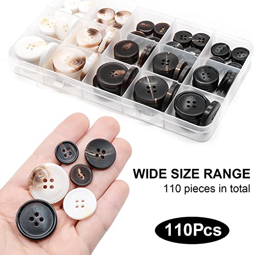 OELFFOW 110Pcs Mixed Sewing Buttons, 4-Hole Craft Round Blazer Buttons, 5 Color 3 Size(15mm,20mm,25mm) Suit Coats Resin Button, Suitable for Variety Clothing Sewing, DIY Craft(White) - Image 4