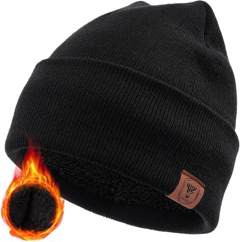 OZERO Winter Beanie Hat for Men Women: Thermal Thick Polar Fleece Lining Knit Cuffed Beanie Hats Warm Caps for Cold Weather Running, Hiking, Travel - Image 1