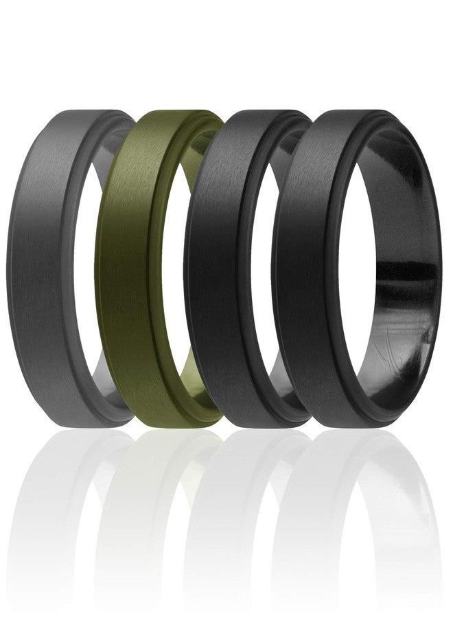 ROQ Silicone Rubber Wedding Ring for Men, Comfort Fit, Men's Wedding Band, Breathable Rubber Engagement Band, 8mm Wide 2mm Thick, Step Edge, 4 Pack, Black, Gray, Dark Green, Size 15 - Image 1
