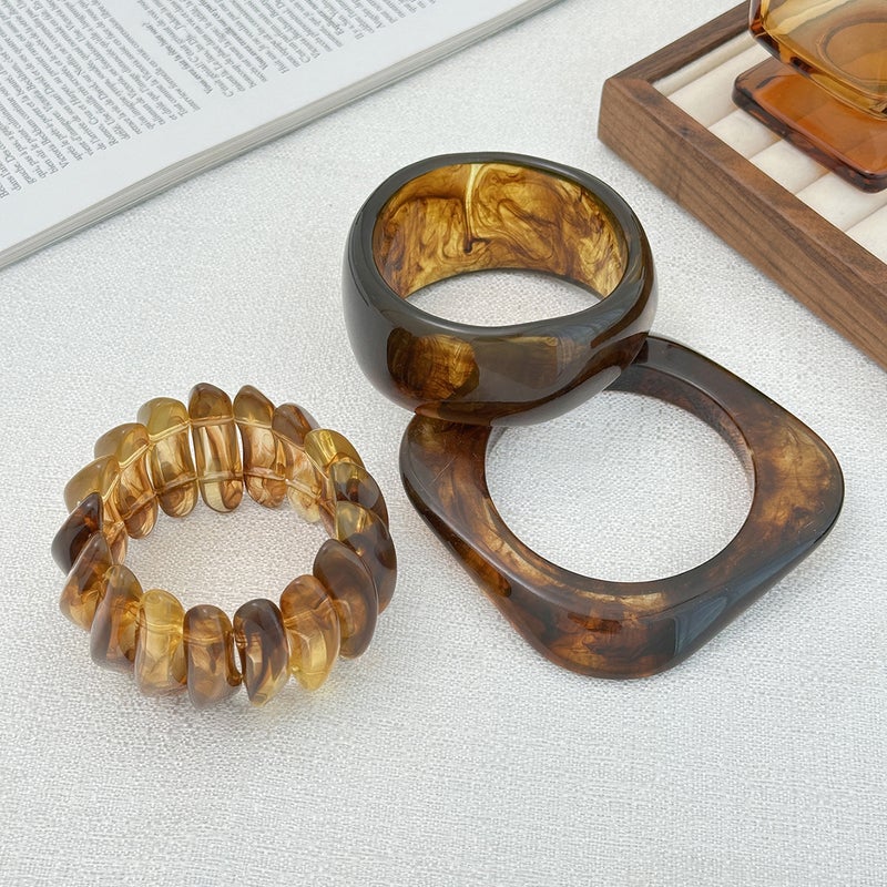 SHIXIN European and American Cross-Border Fashion Retro Ombre Semi-Transparent Resin Bracelet - Irregular Polygon Stretchable Wristband - Image 4
