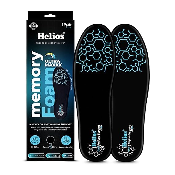 Helios® Memory Foam Ultra Max Insoles for Men | Trim to Fit Size 8-13 | Insole for shoes |Orthotic Shoe Inserts for Cushioning, Arch Support Insole & All-Day Comfort (Black, Pack2/8 to 13) - Image 1