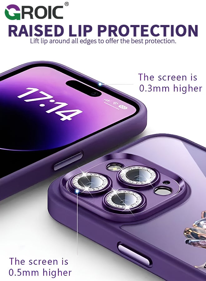 GROIC Case Compatible with iPhone 15 Pro Max 6.7 Inches Glitter Case with HD Glass Screen Protector, Phone Case Electroplated with Rhinestone Eternal Flower Protective Cover Slim Glitter Clear Case - Image 3